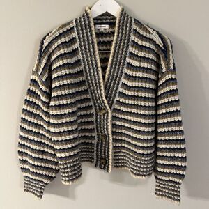 Madewell Waller Crop Cardigan Sweater in Stripe Size Medium